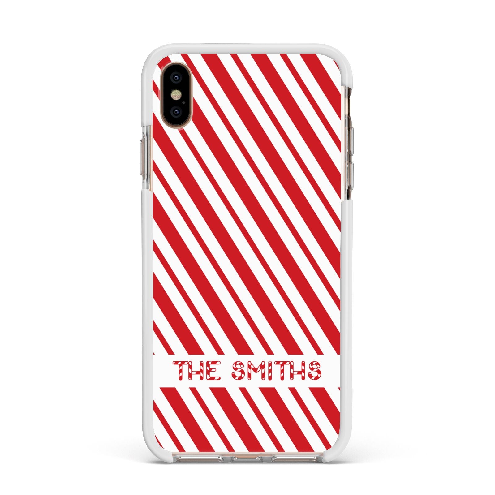 Candy Cane Personalised Apple iPhone Xs Max Impact Case White Edge on Gold Phone