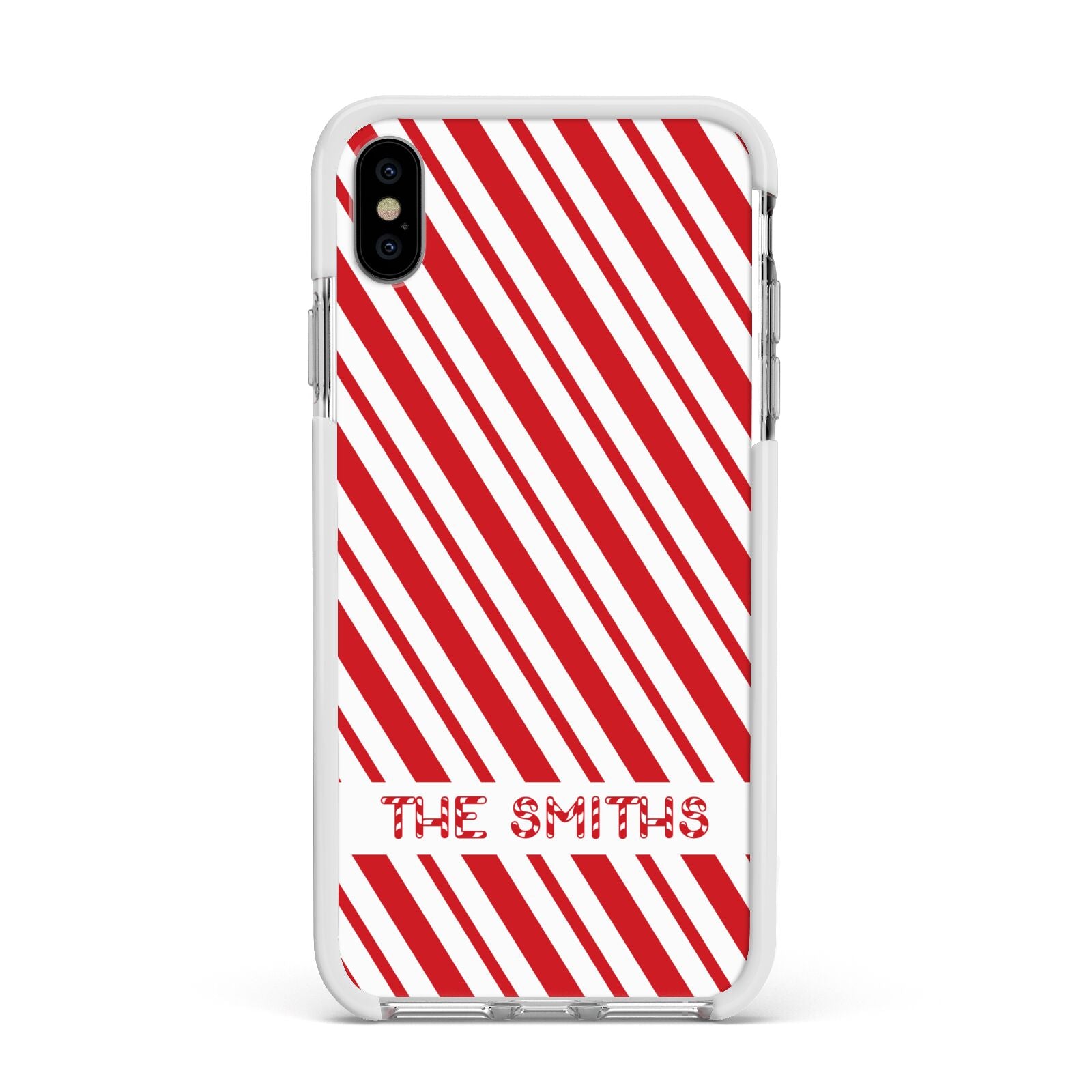 Candy Cane Personalised Apple iPhone Xs Max Impact Case White Edge on Silver Phone