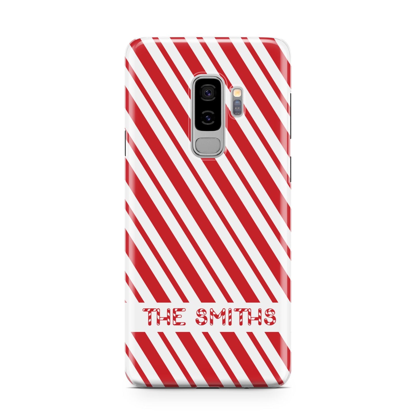 Candy Cane Personalised Samsung Galaxy S9 Plus Case on Silver phone