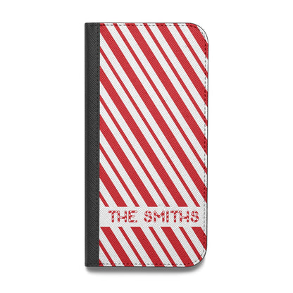 Candy Cane Personalised Vegan Leather Flip iPhone Case