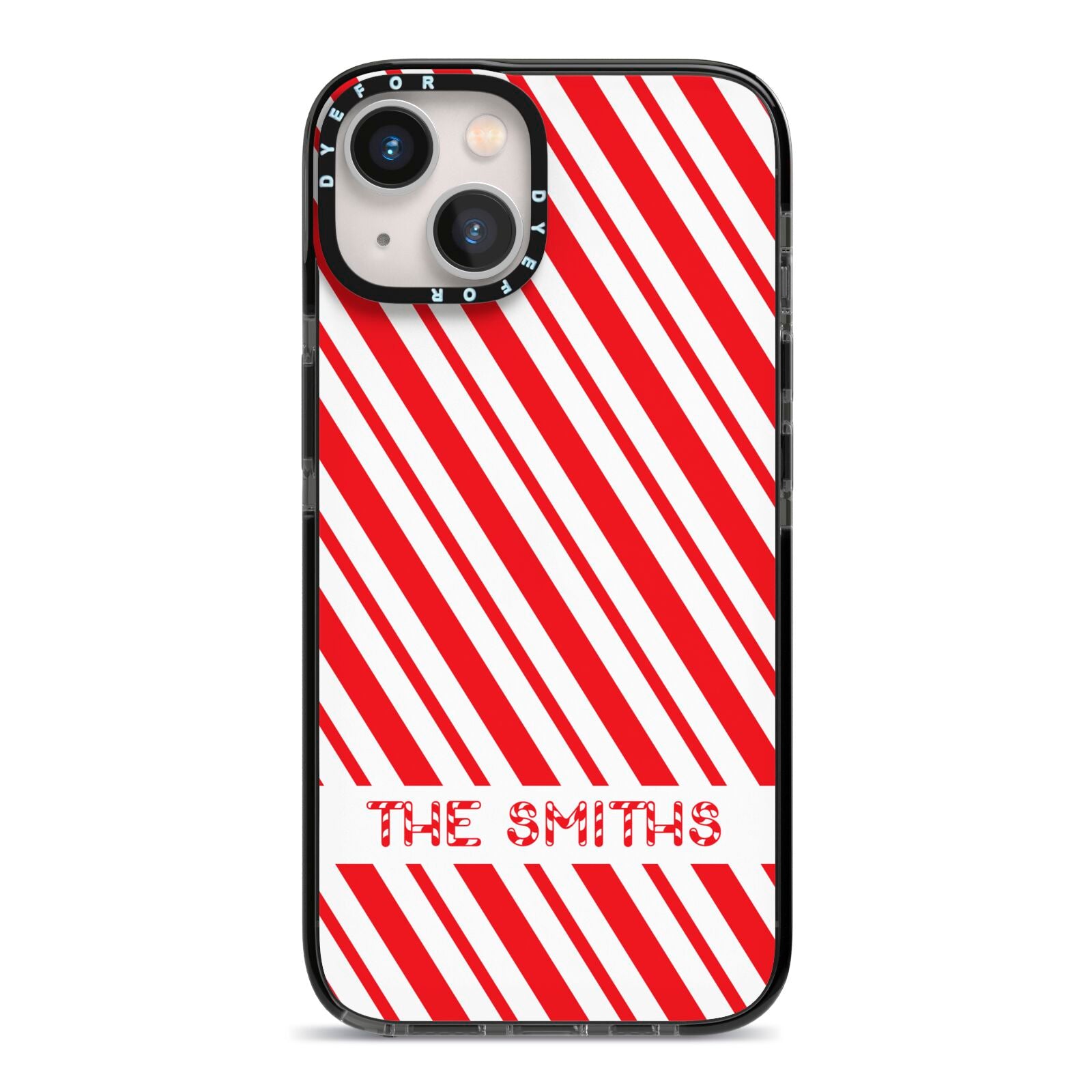 Candy Cane Personalised iPhone 13 Black Impact Case on Silver phone
