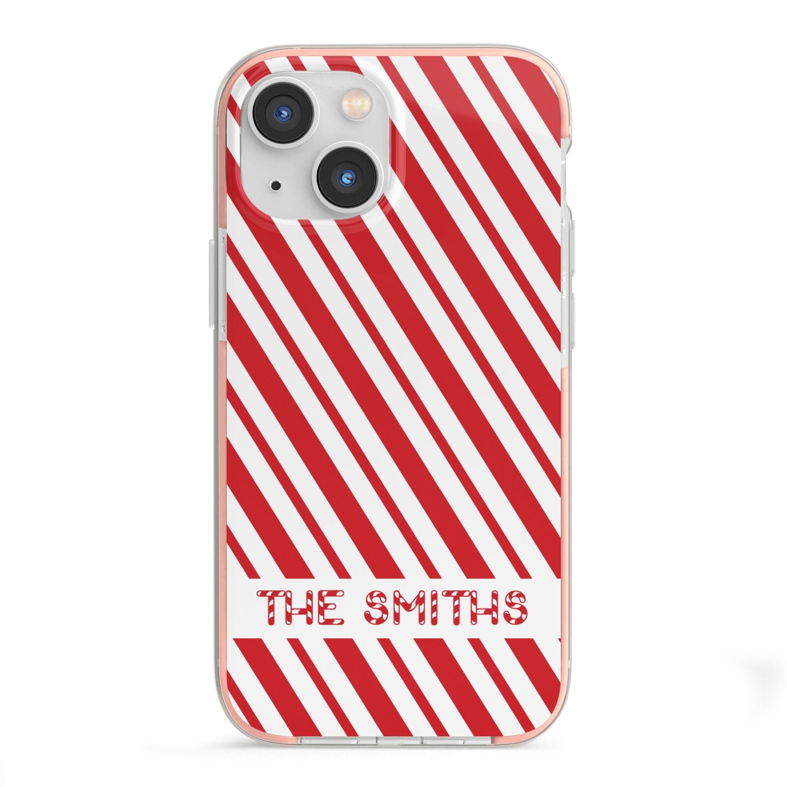Candy Cane Personalised iPhone 13 Mini TPU Impact Case with Pink Edges