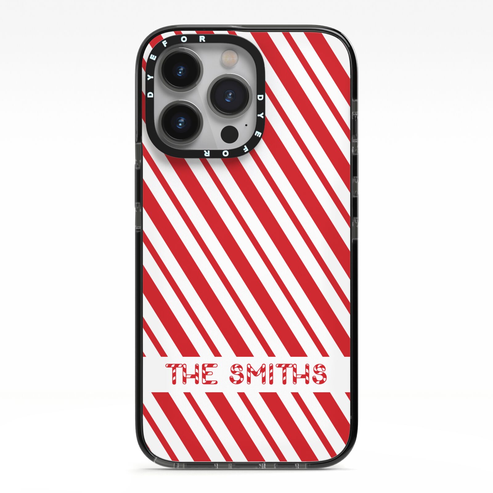 Candy Cane Personalised iPhone 13 Pro Black Impact Case on Silver phone