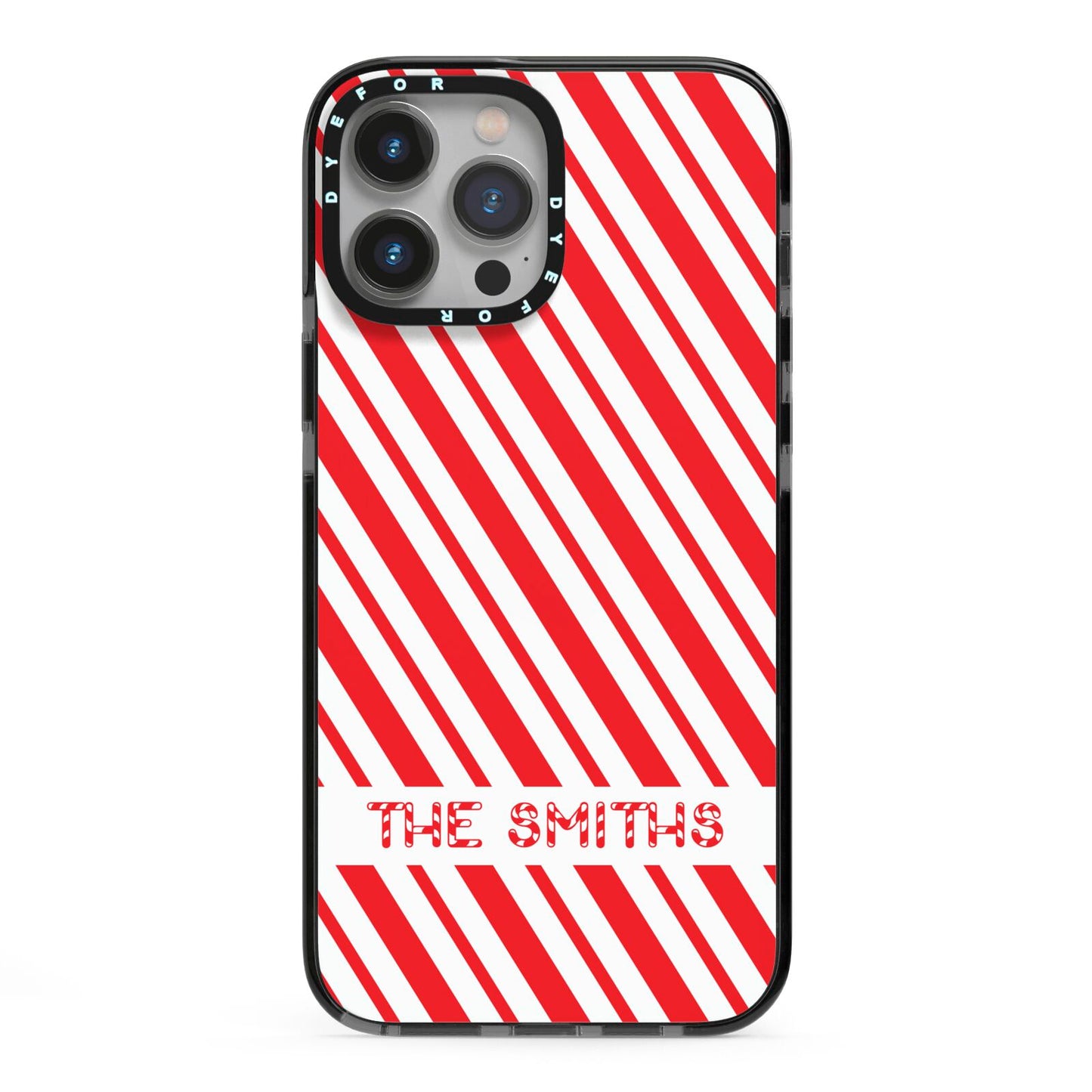 Candy Cane Personalised iPhone 13 Pro Max Black Impact Case on Silver phone