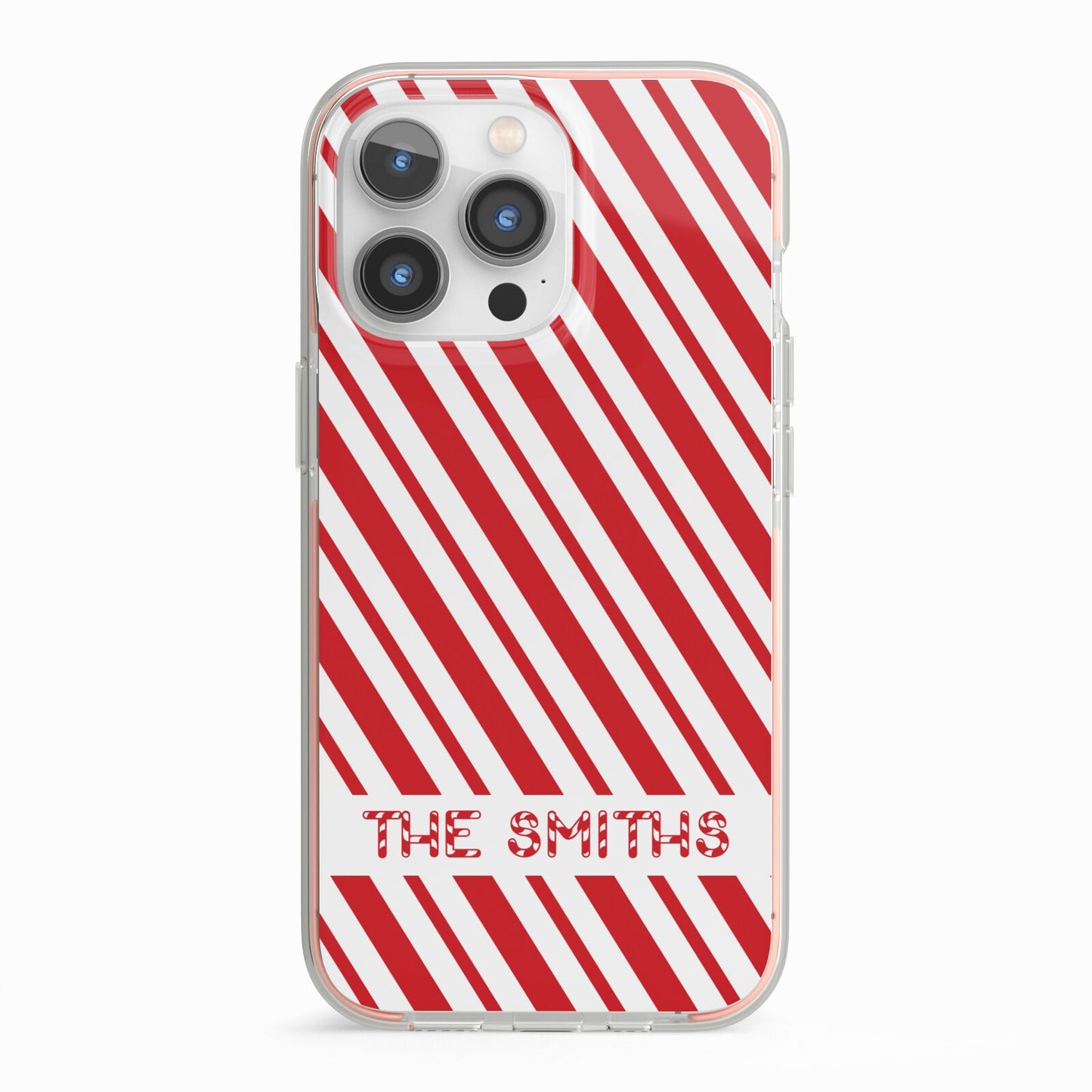 Candy Cane Personalised iPhone 13 Pro TPU Impact Case with Pink Edges
