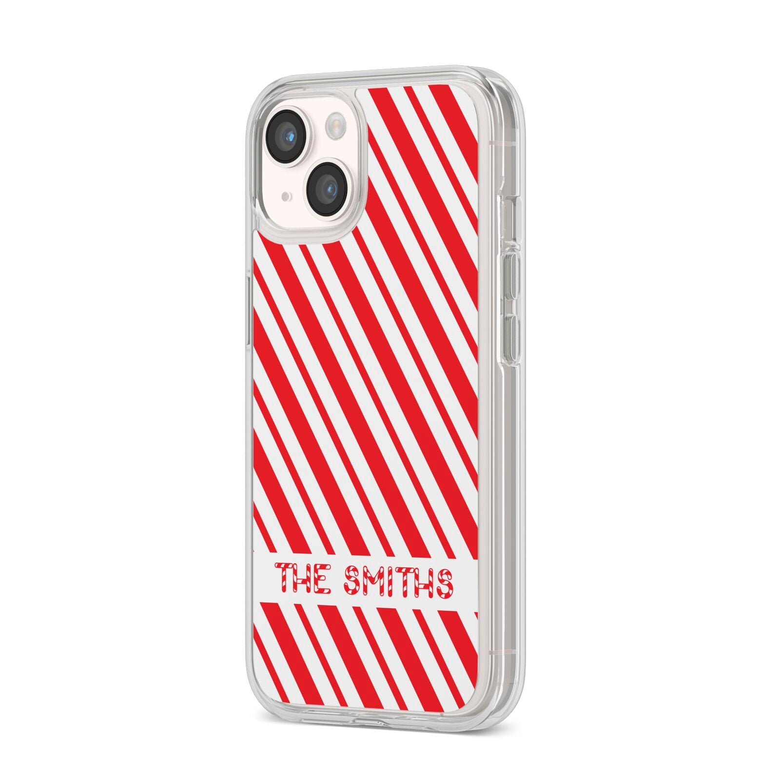 Candy Cane Personalised iPhone 14 Clear Tough Case Starlight Angled Image