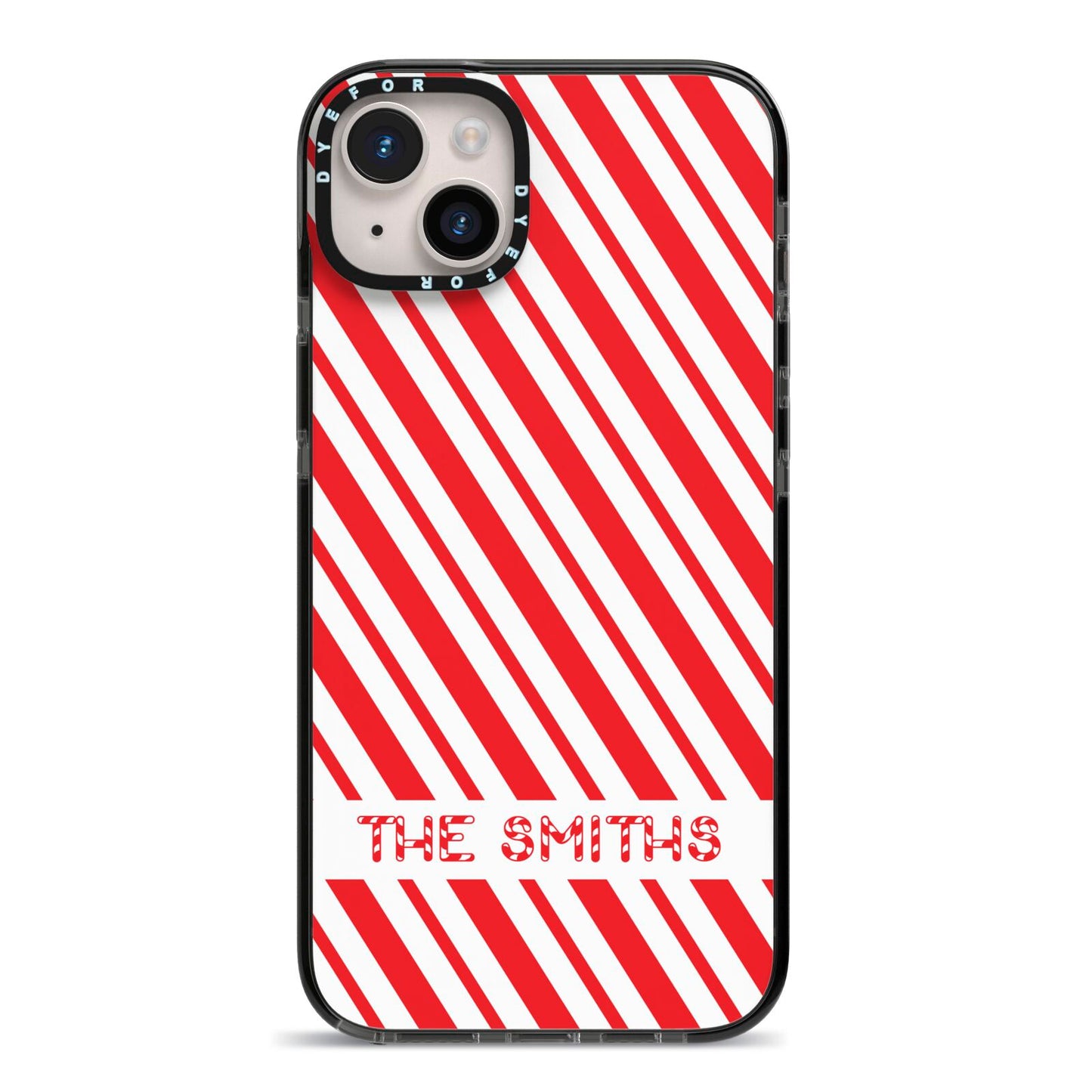 Candy Cane Personalised iPhone 14 Plus Black Impact Case on Silver phone