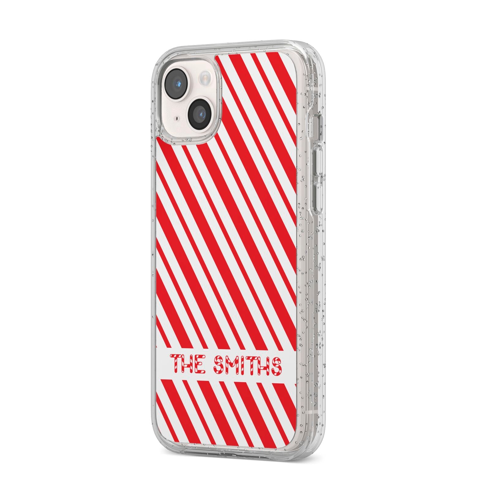 Candy Cane Personalised iPhone 14 Plus Glitter Tough Case Starlight Angled Image