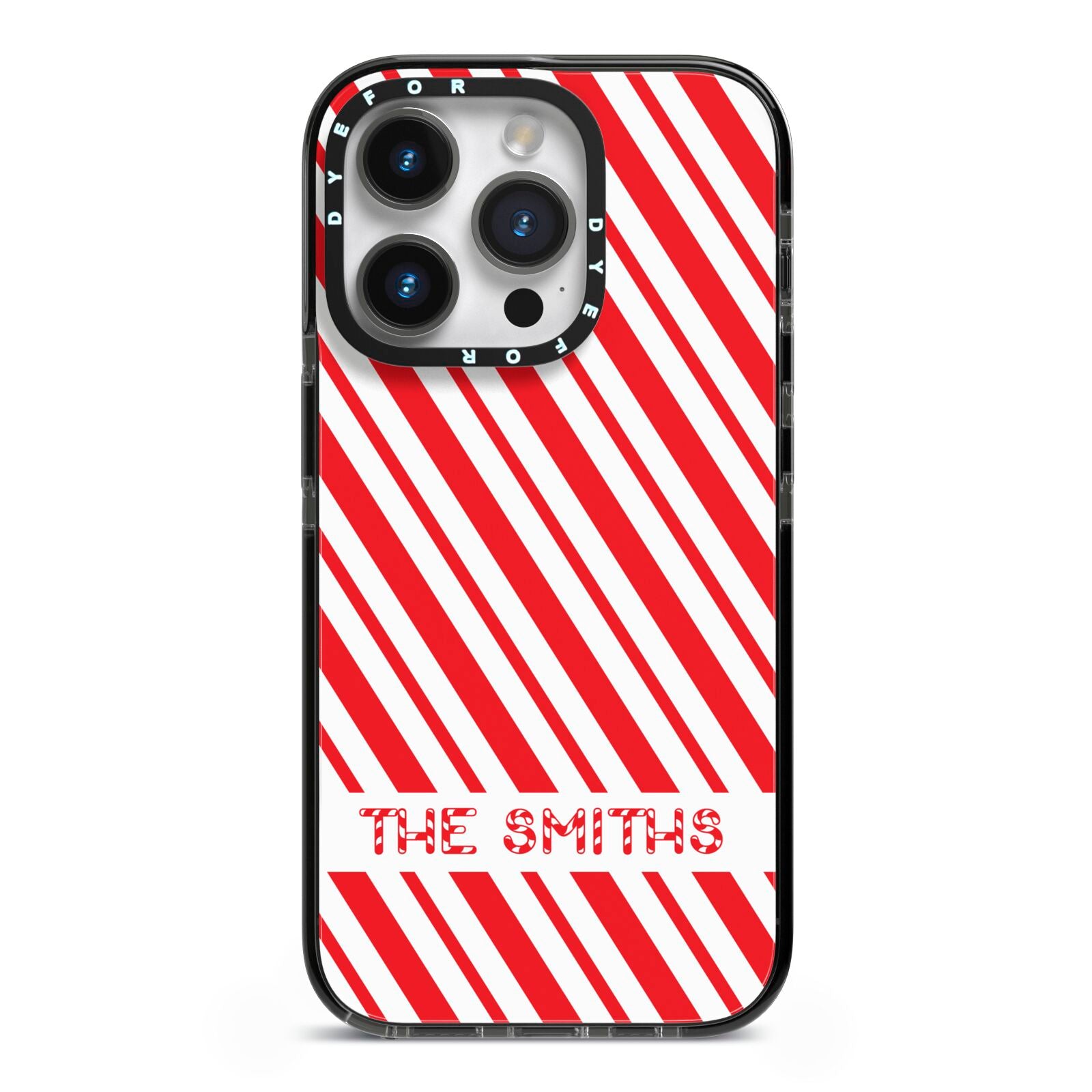Candy Cane Personalised iPhone 14 Pro Black Impact Case on Silver phone