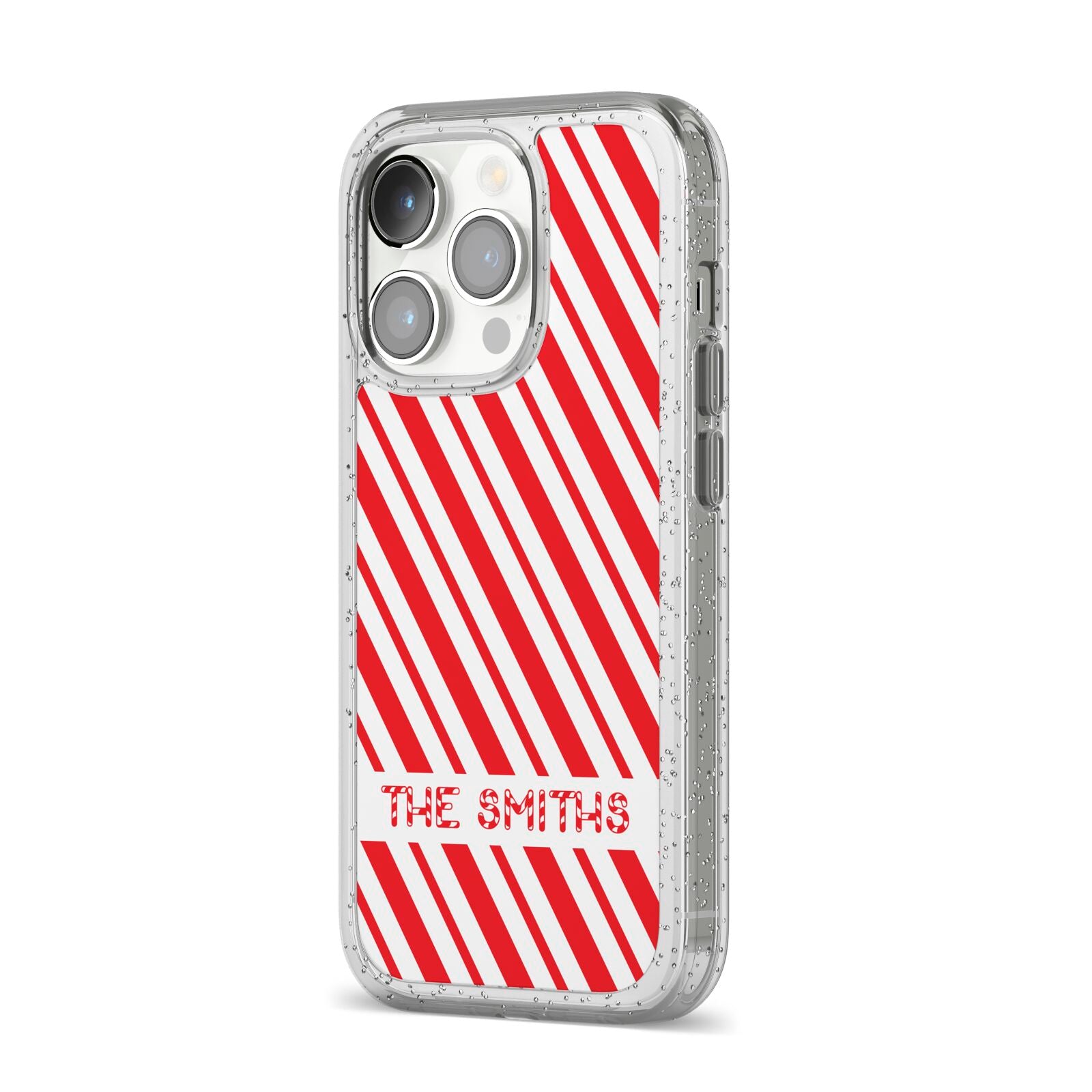 Candy Cane Personalised iPhone 14 Pro Glitter Tough Case Silver Angled Image