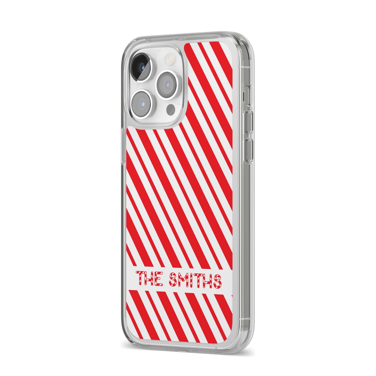 Candy Cane Personalised iPhone 14 Pro Max Clear Tough Case Silver Angled Image