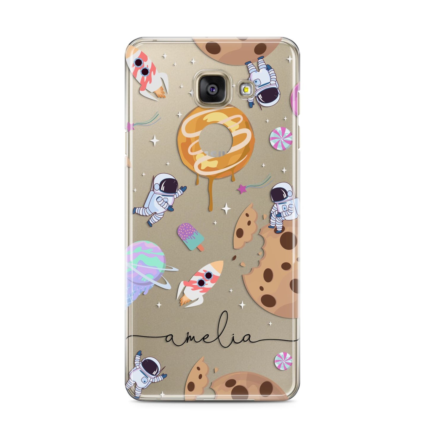 Candyland Galaxy Clear Personalised Samsung Galaxy A3 2016 Case on gold phone