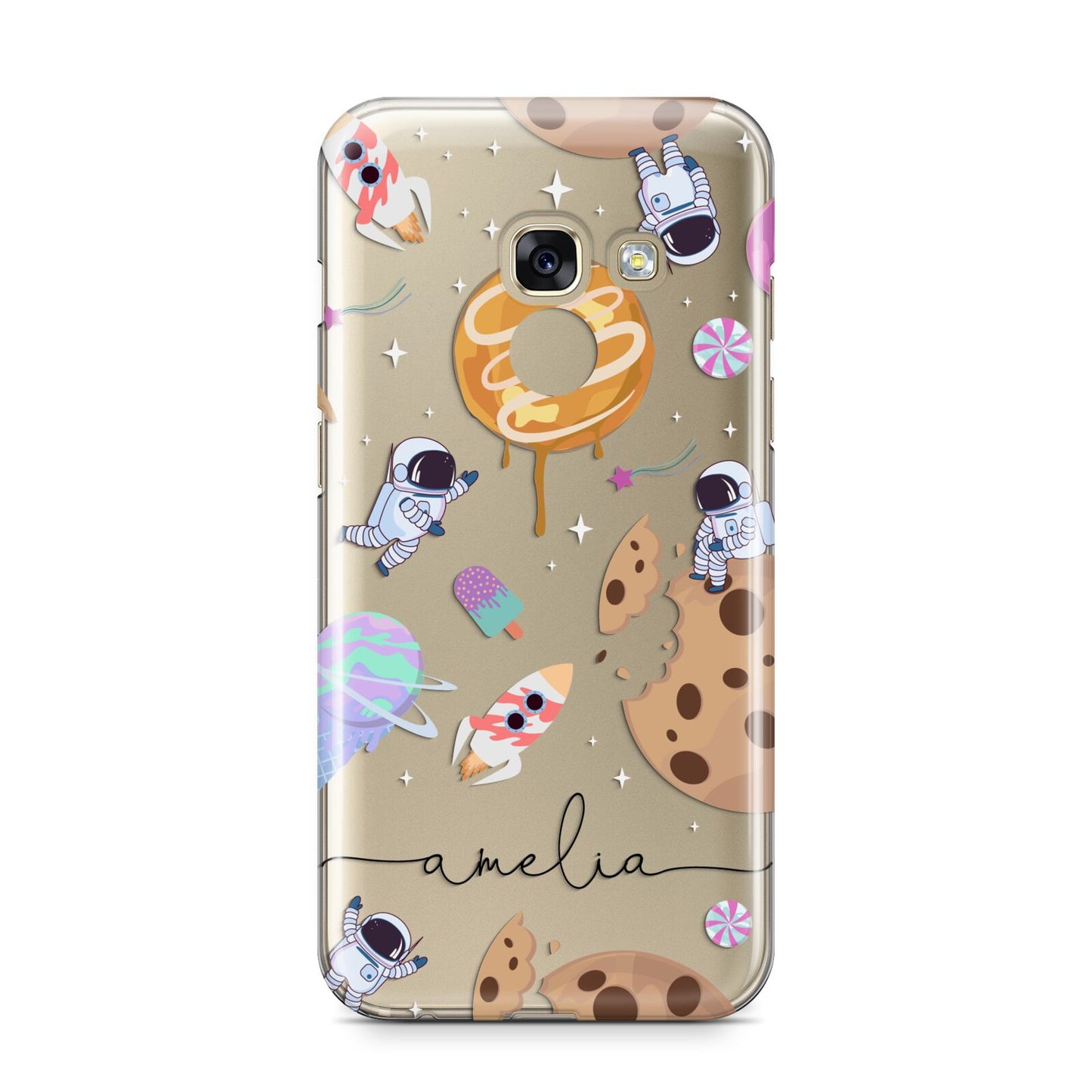 Candyland Galaxy Clear Personalised Samsung Galaxy A3 2017 Case on gold phone