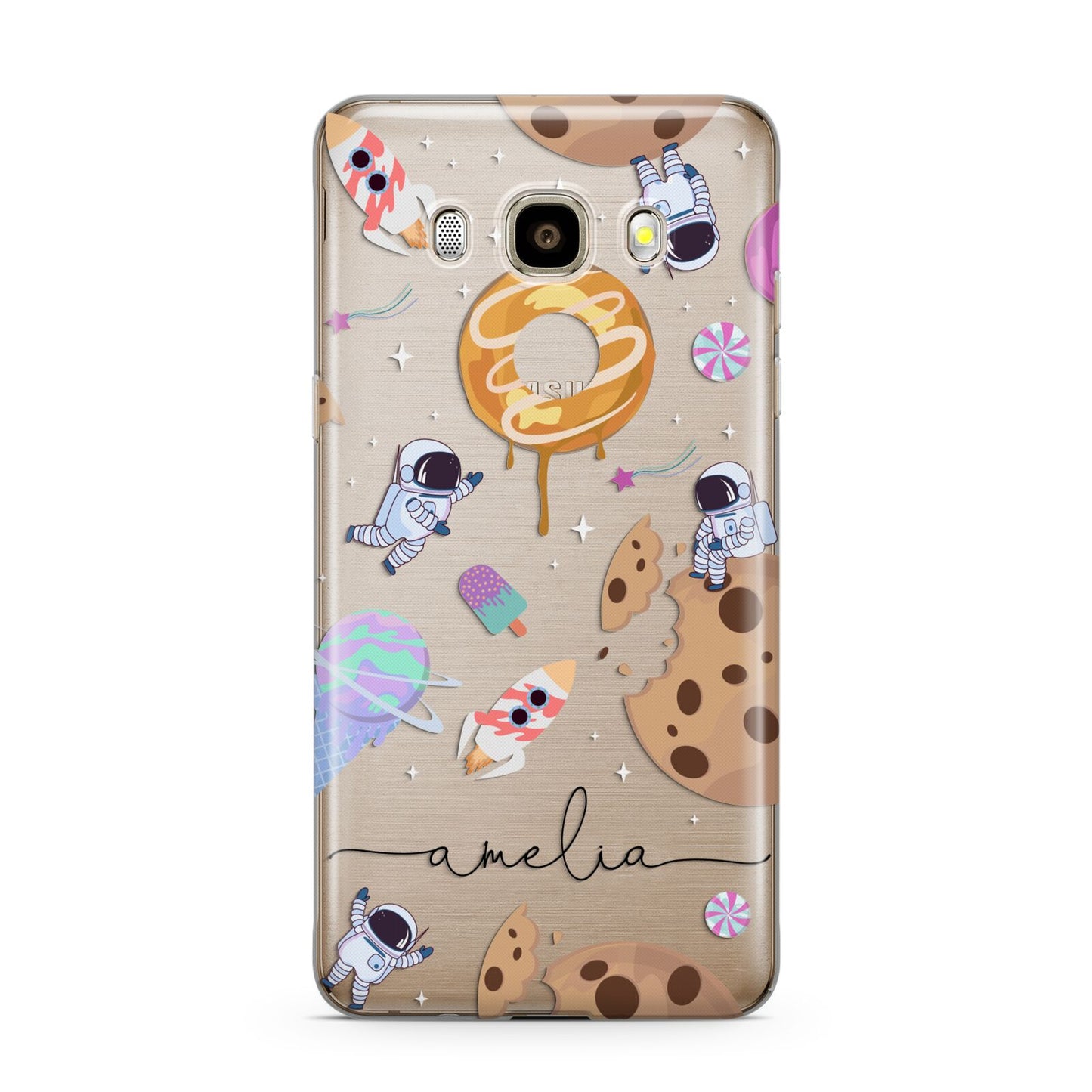 Candyland Galaxy Clear Personalised Samsung Galaxy J7 2016 Case on gold phone