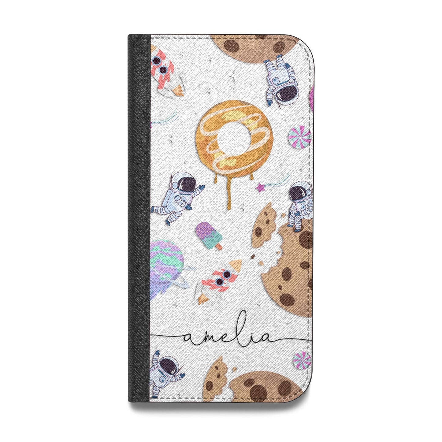 Candyland Galaxy Clear Personalised Vegan Leather Flip iPhone Case