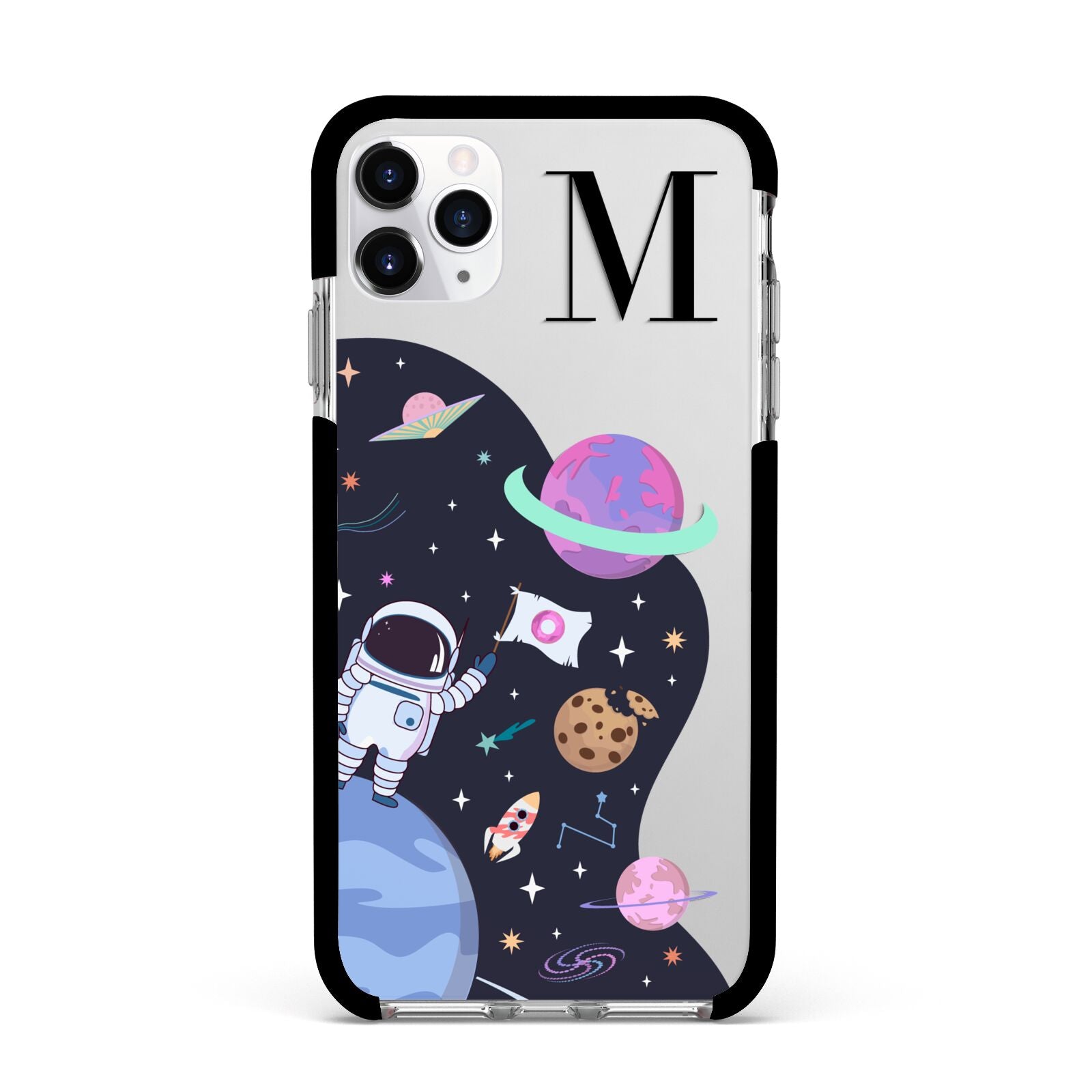 Candyland Galaxy Custom Initial Apple iPhone 11 Pro Max in Silver with Black Impact Case