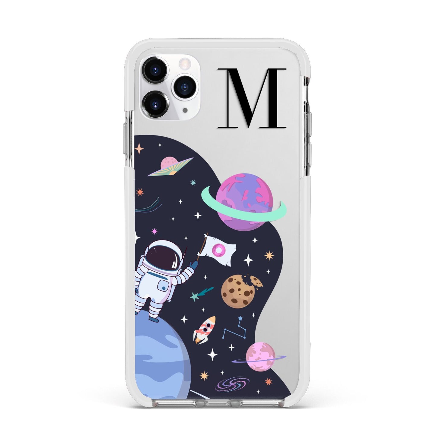 Candyland Galaxy Custom Initial Apple iPhone 11 Pro Max in Silver with White Impact Case