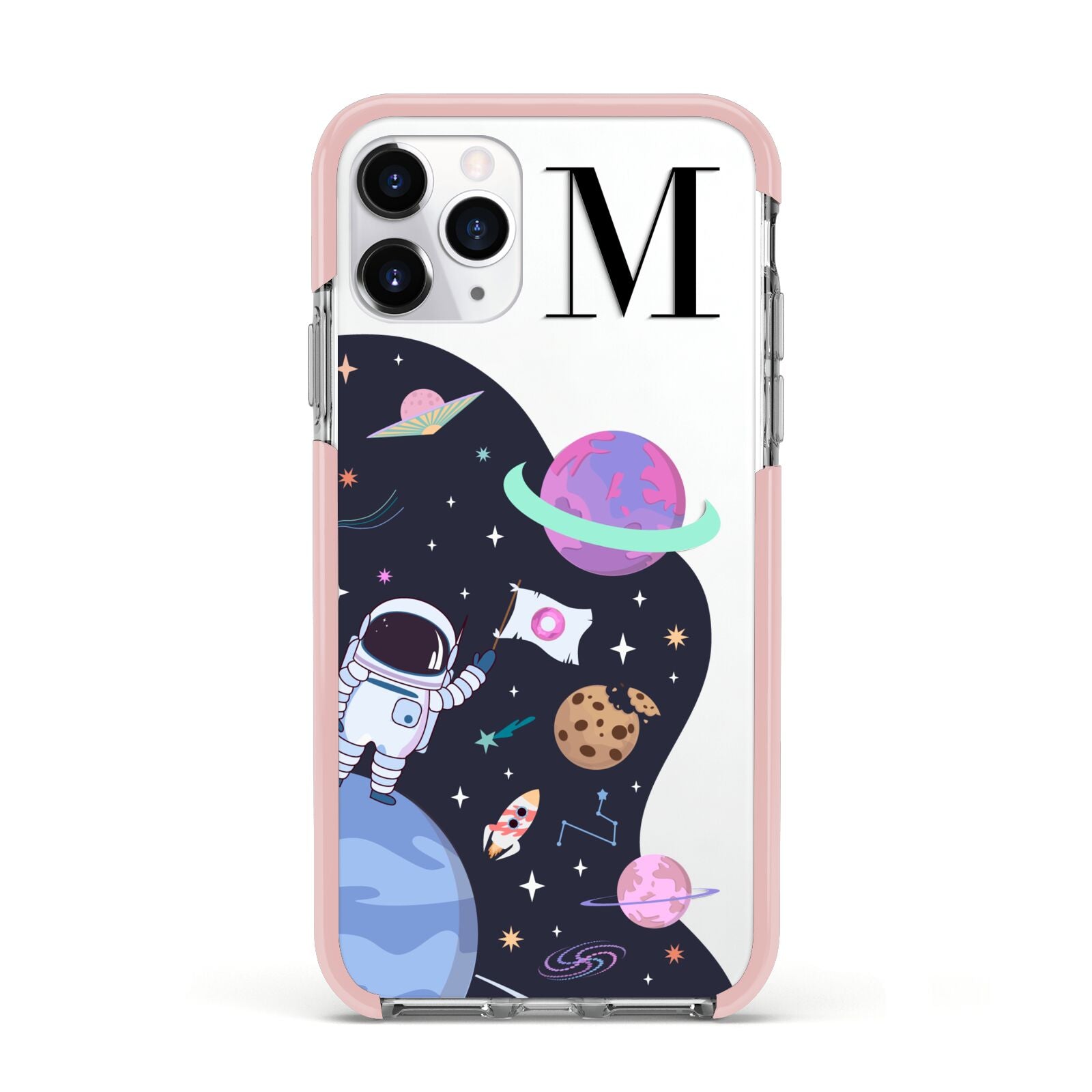 Candyland Galaxy Custom Initial Apple iPhone 11 Pro in Silver with Pink Impact Case