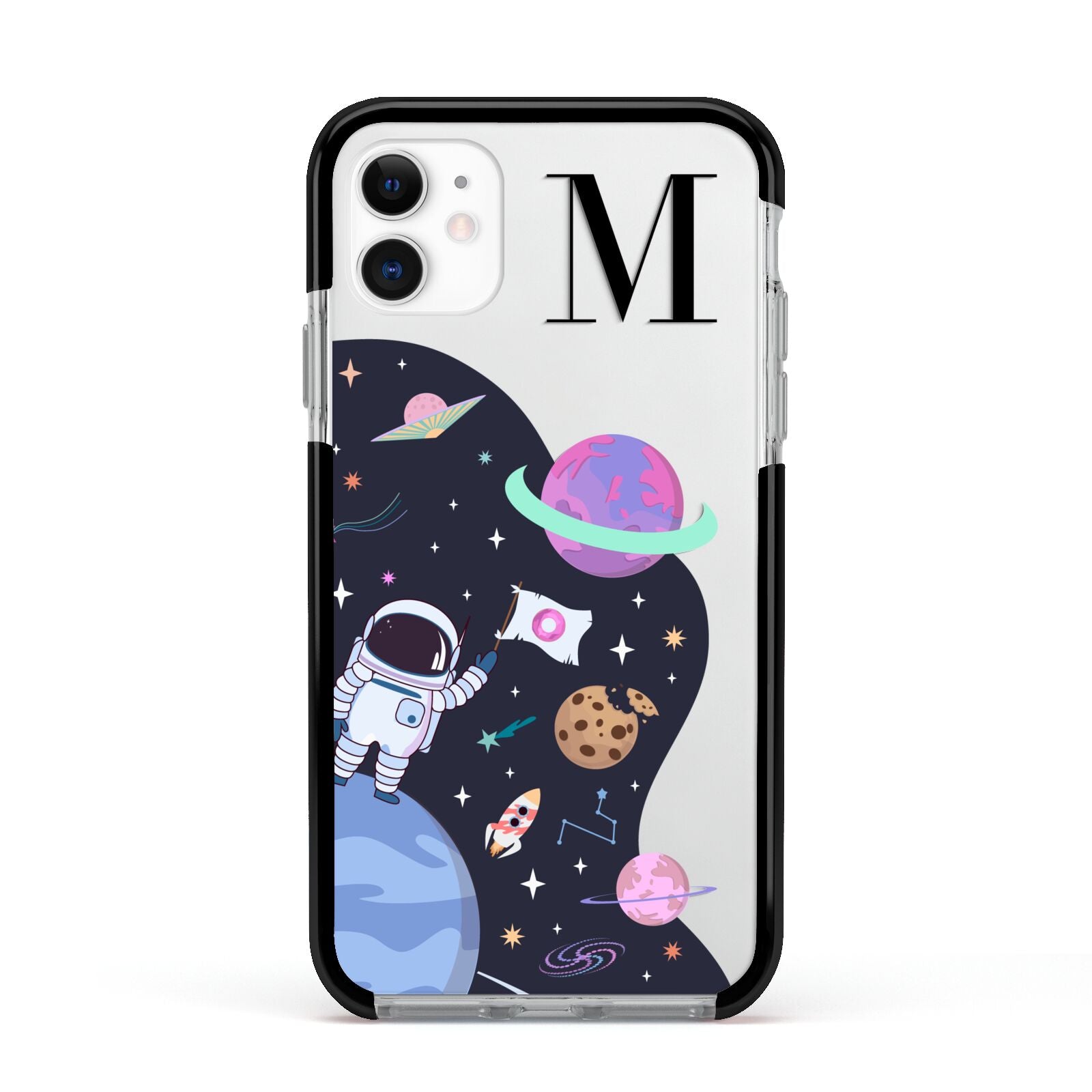 Candyland Galaxy Custom Initial Apple iPhone 11 in White with Black Impact Case