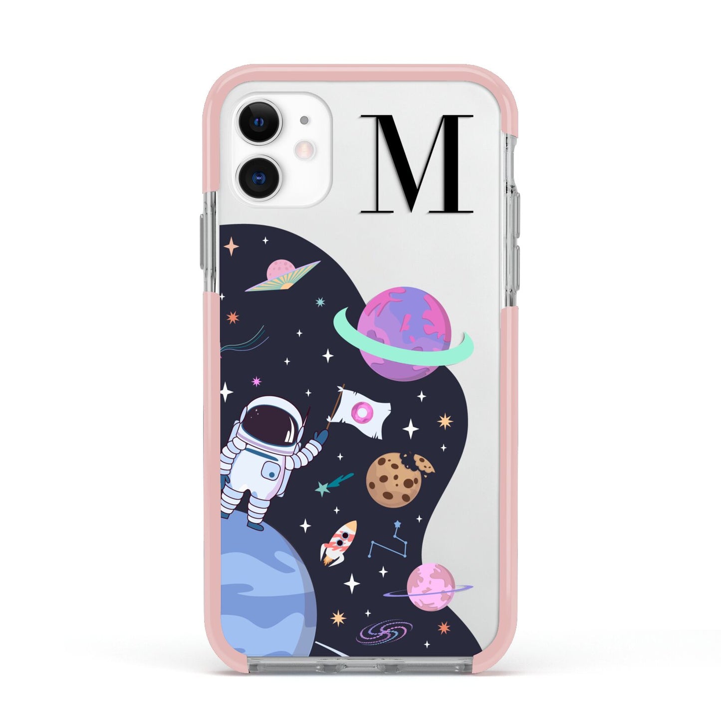 Candyland Galaxy Custom Initial Apple iPhone 11 in White with Pink Impact Case