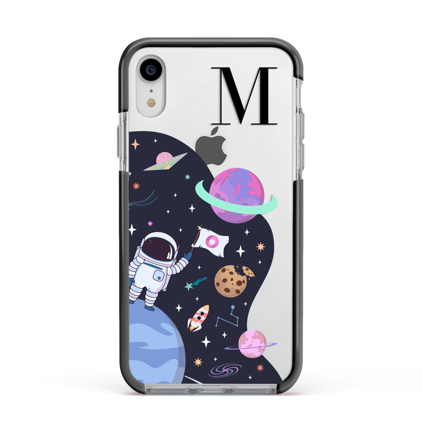 Candyland Galaxy Custom Initial Apple iPhone XR Impact Case Black Edge on Silver Phone