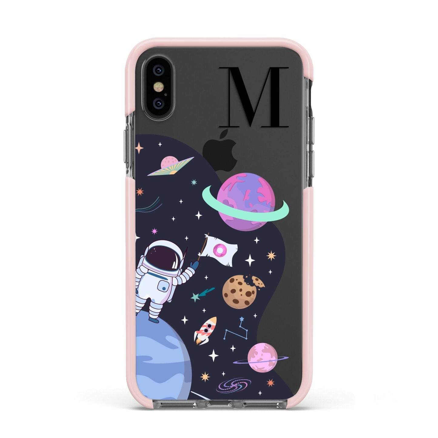 Candyland Galaxy Custom Initial Apple iPhone Xs Impact Case Pink Edge on Black Phone