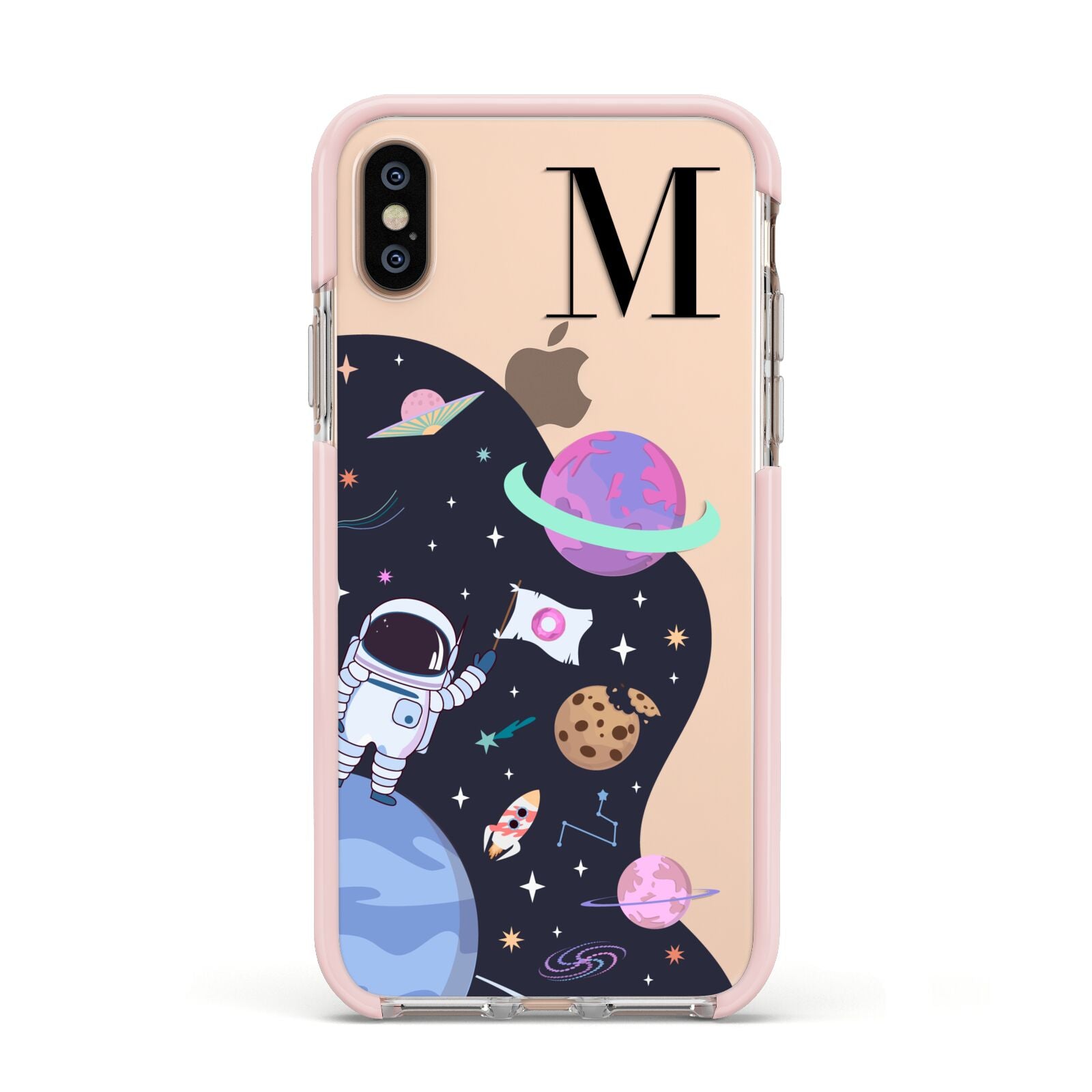 Candyland Galaxy Custom Initial Apple iPhone Xs Impact Case Pink Edge on Gold Phone