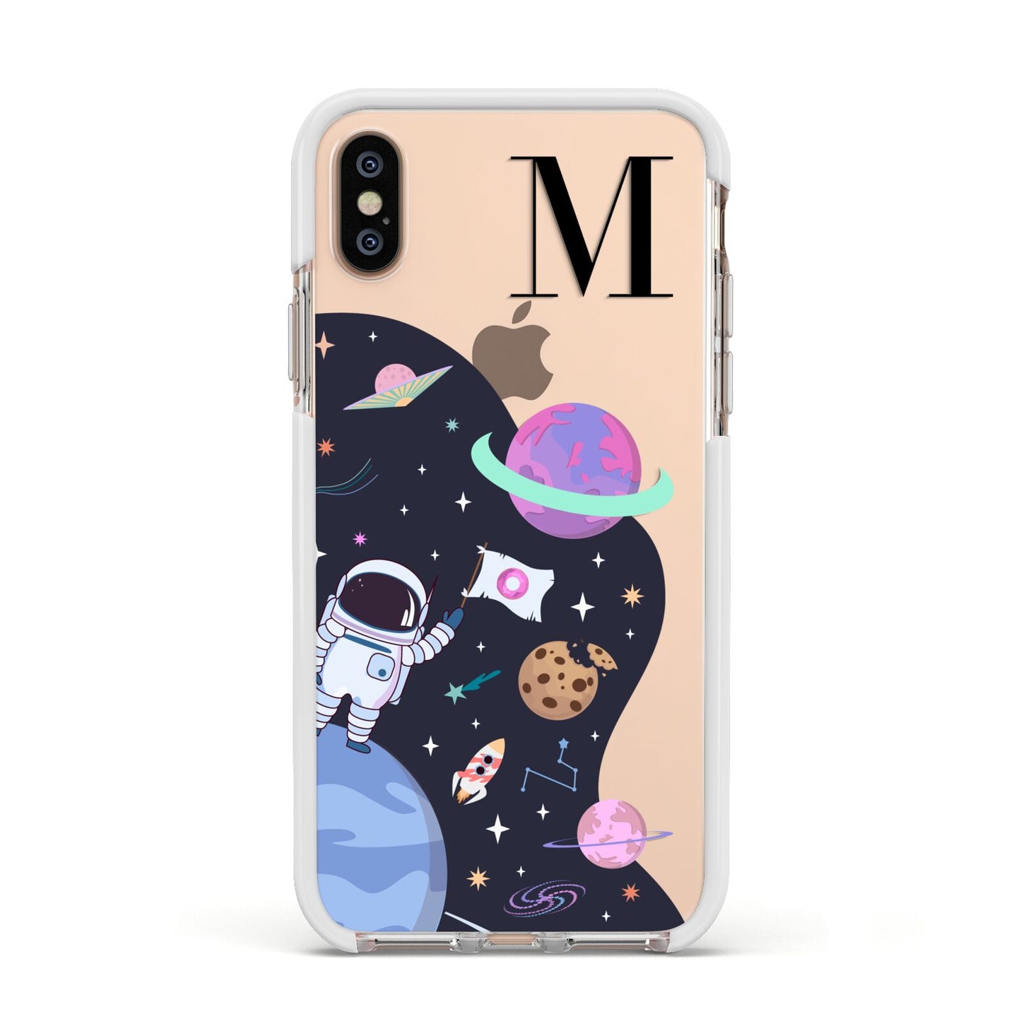 Candyland Galaxy Custom Initial Apple iPhone Xs Impact Case White Edge on Gold Phone