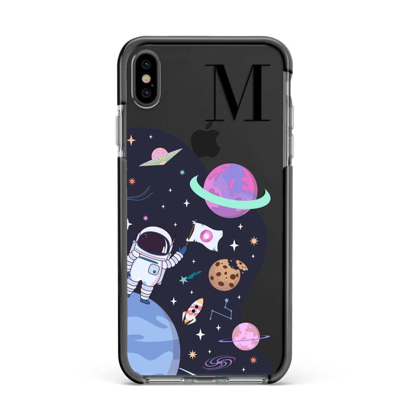 Candyland Galaxy Custom Initial Apple iPhone Xs Max Impact Case Black Edge on Black Phone