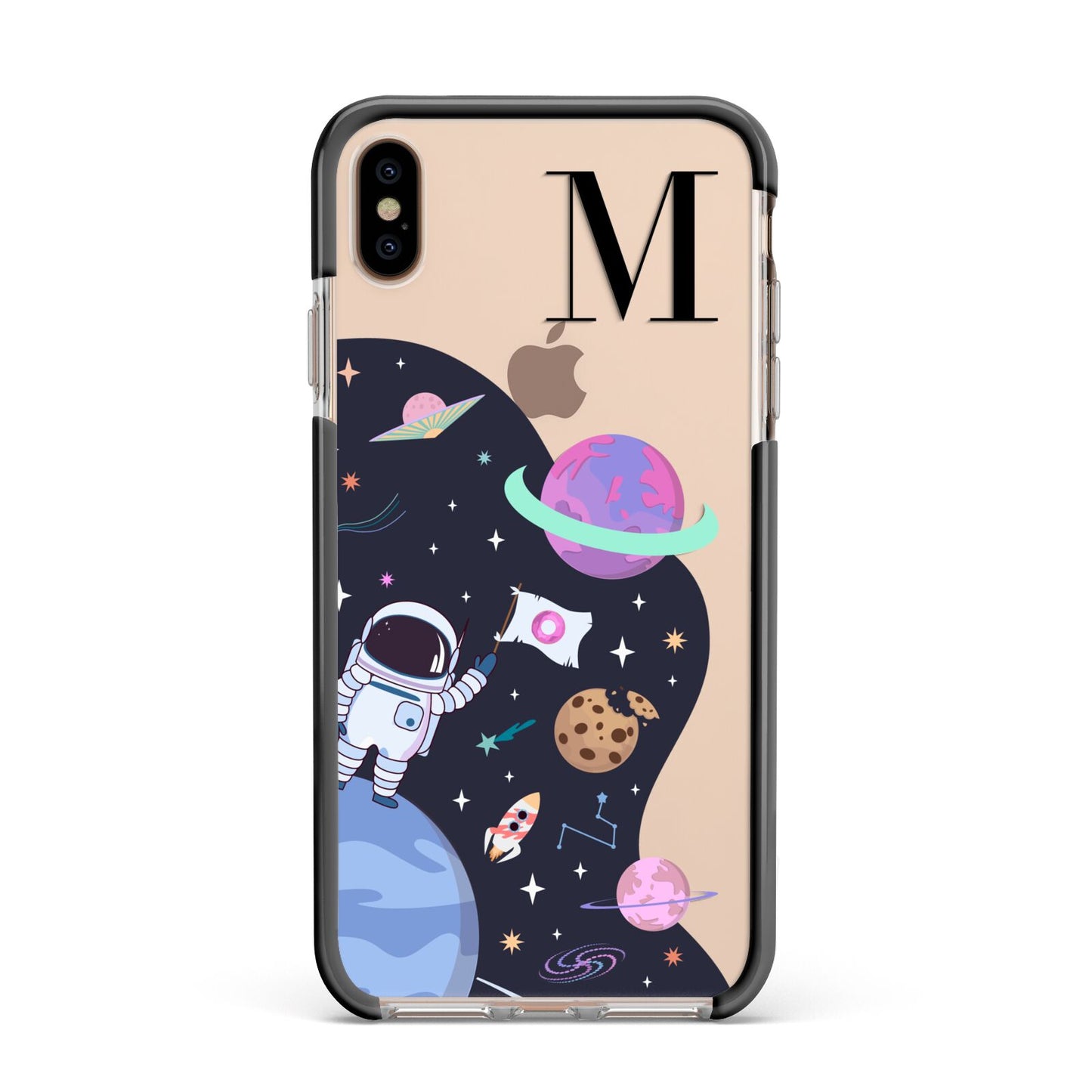 Candyland Galaxy Custom Initial Apple iPhone Xs Max Impact Case Black Edge on Gold Phone