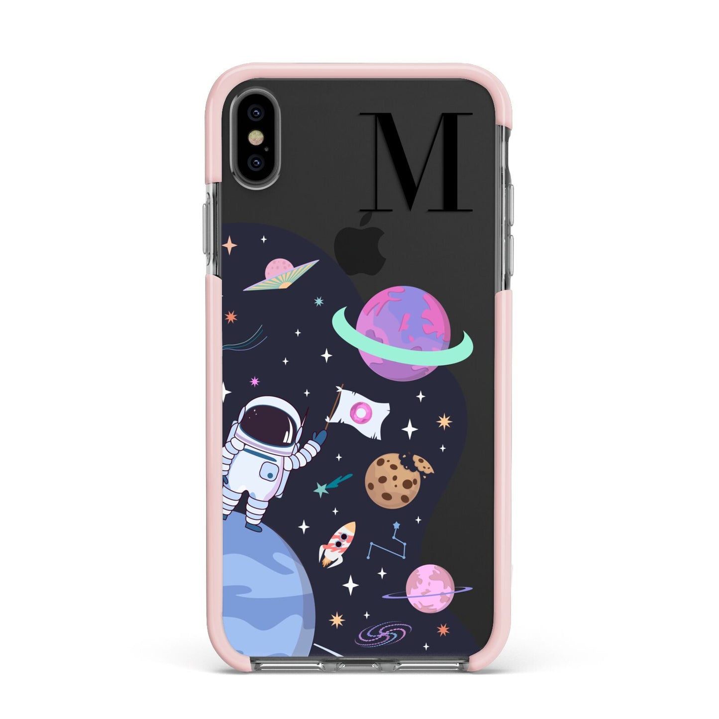 Candyland Galaxy Custom Initial Apple iPhone Xs Max Impact Case Pink Edge on Black Phone