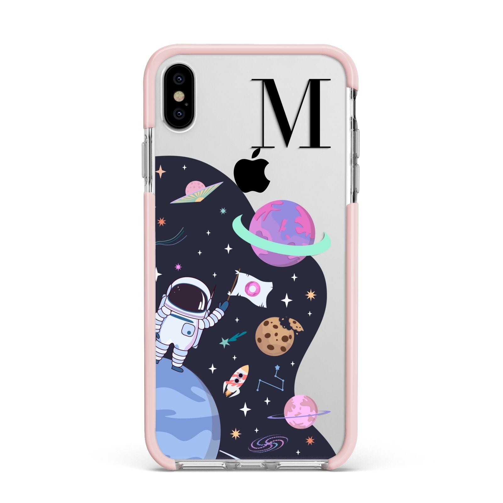 Candyland Galaxy Custom Initial Apple iPhone Xs Max Impact Case Pink Edge on Silver Phone