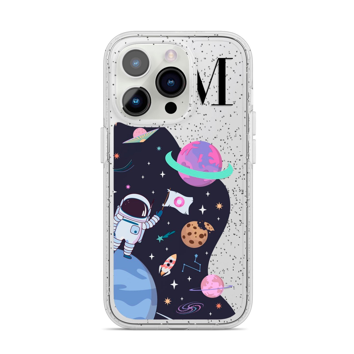 Candyland Galaxy Custom Initial iPhone 14 Pro Glitter Tough Case Silver