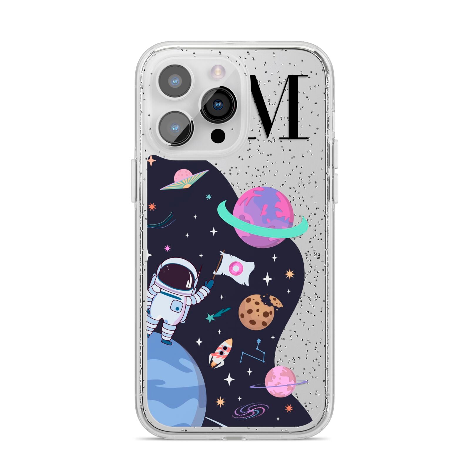 Candyland Galaxy Custom Initial iPhone 14 Pro Max Glitter Tough Case Silver