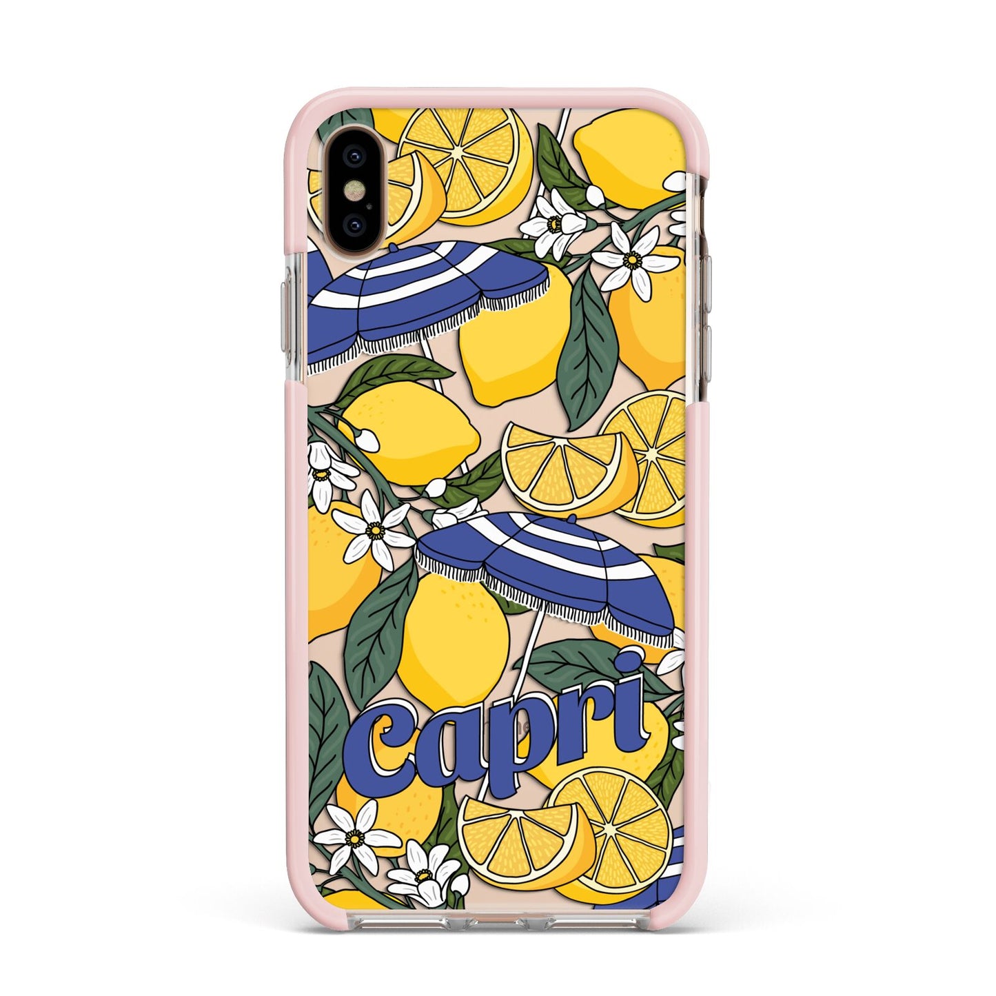 Capri Apple iPhone Xs Max Impact Case Pink Edge on Gold Phone