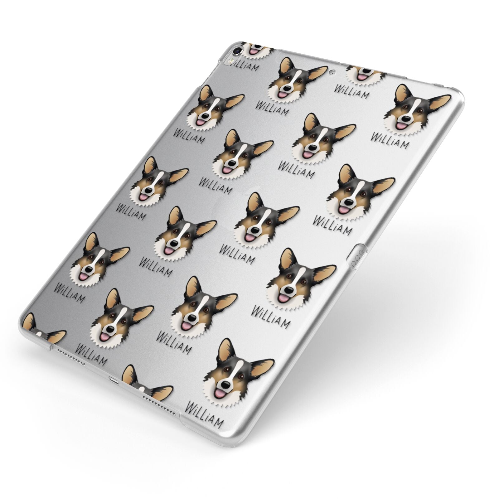 Cardigan Welsh Corgi Icon with Name Apple iPad Case on Silver iPad Side View