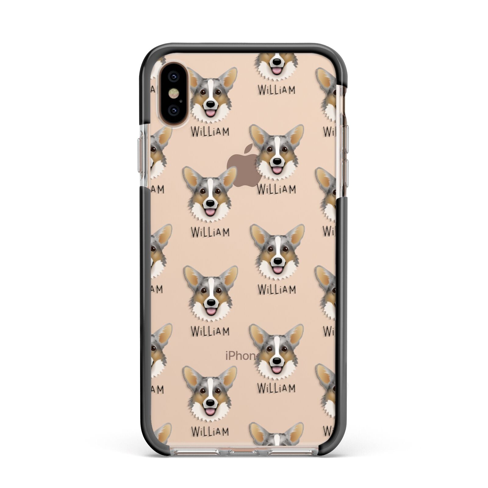 Cardigan Welsh Corgi Icon with Name Apple iPhone Xs Max Impact Case Black Edge on Gold Phone