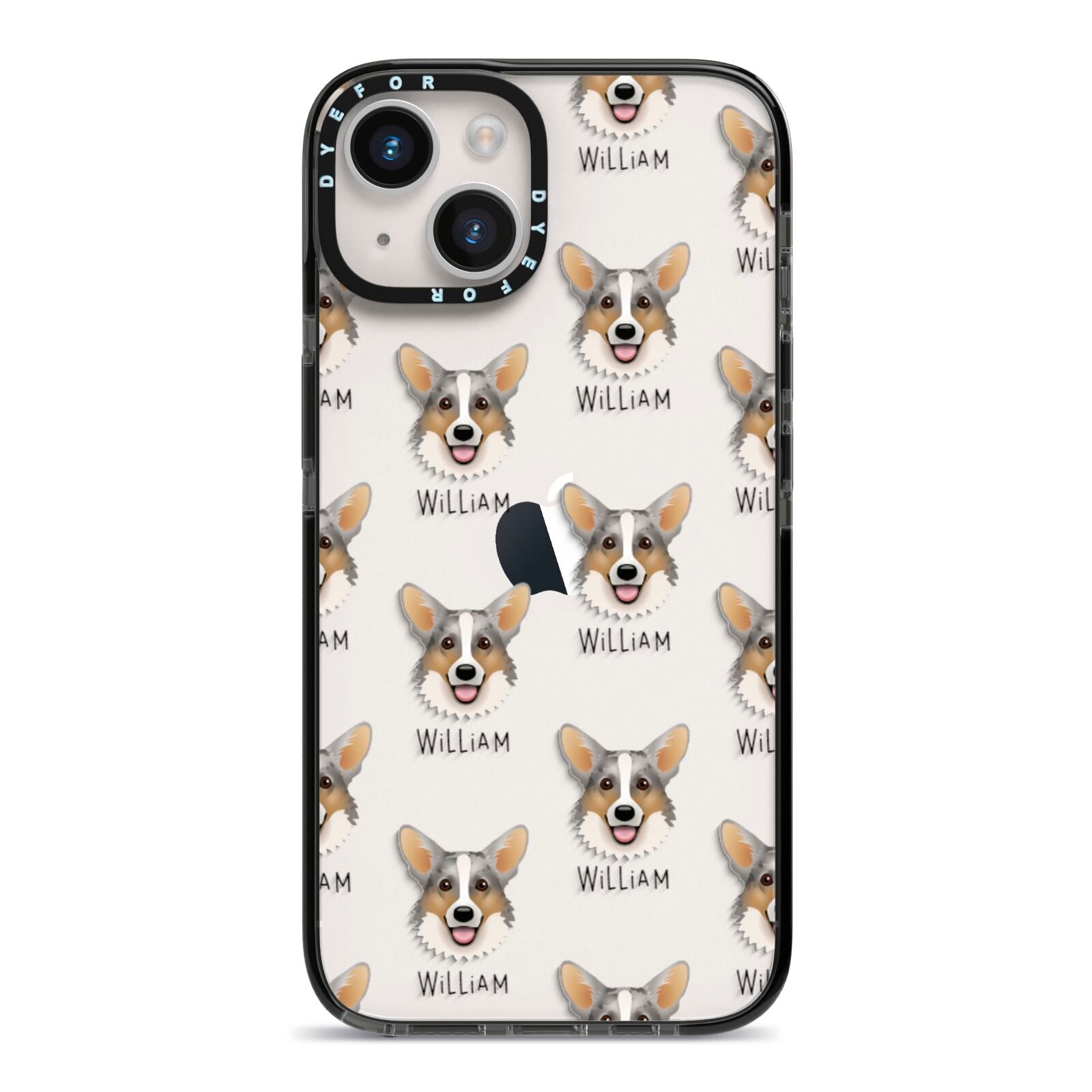 Cardigan Welsh Corgi Icon with Name iPhone 14 Black Impact Case on Silver phone