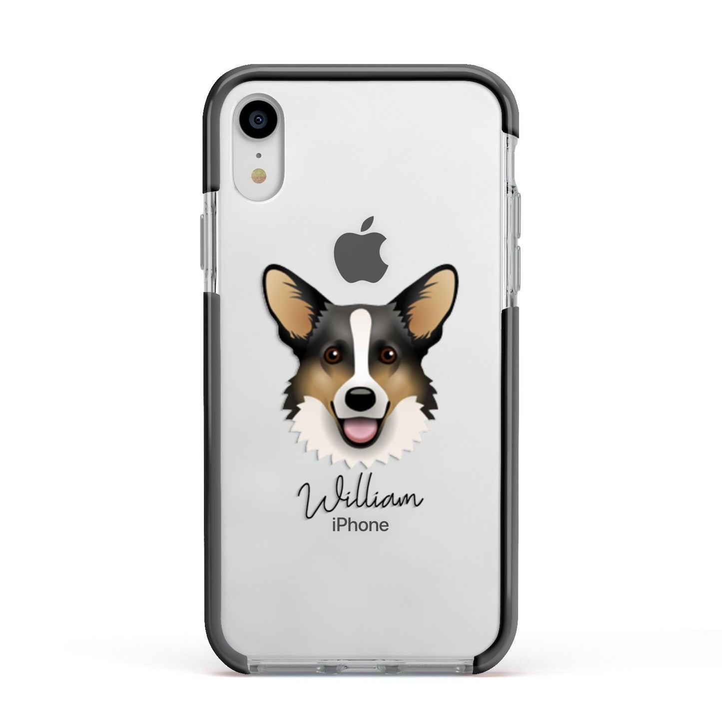 Cardigan Welsh Corgi Personalised Apple iPhone XR Impact Case Black Edge on Silver Phone