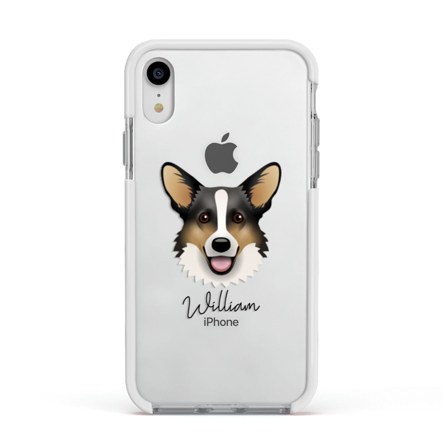 Cardigan Welsh Corgi Personalised Apple iPhone XR Impact Case White Edge on Silver Phone