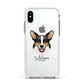 Cardigan Welsh Corgi Personalised Apple iPhone Xs Impact Case White Edge on Silver Phone