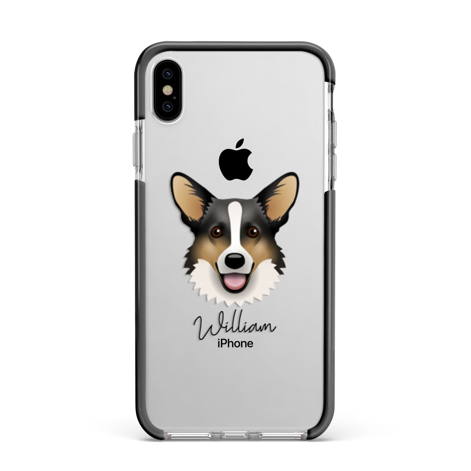 Cardigan Welsh Corgi Personalised Apple iPhone Xs Max Impact Case Black Edge on Silver Phone