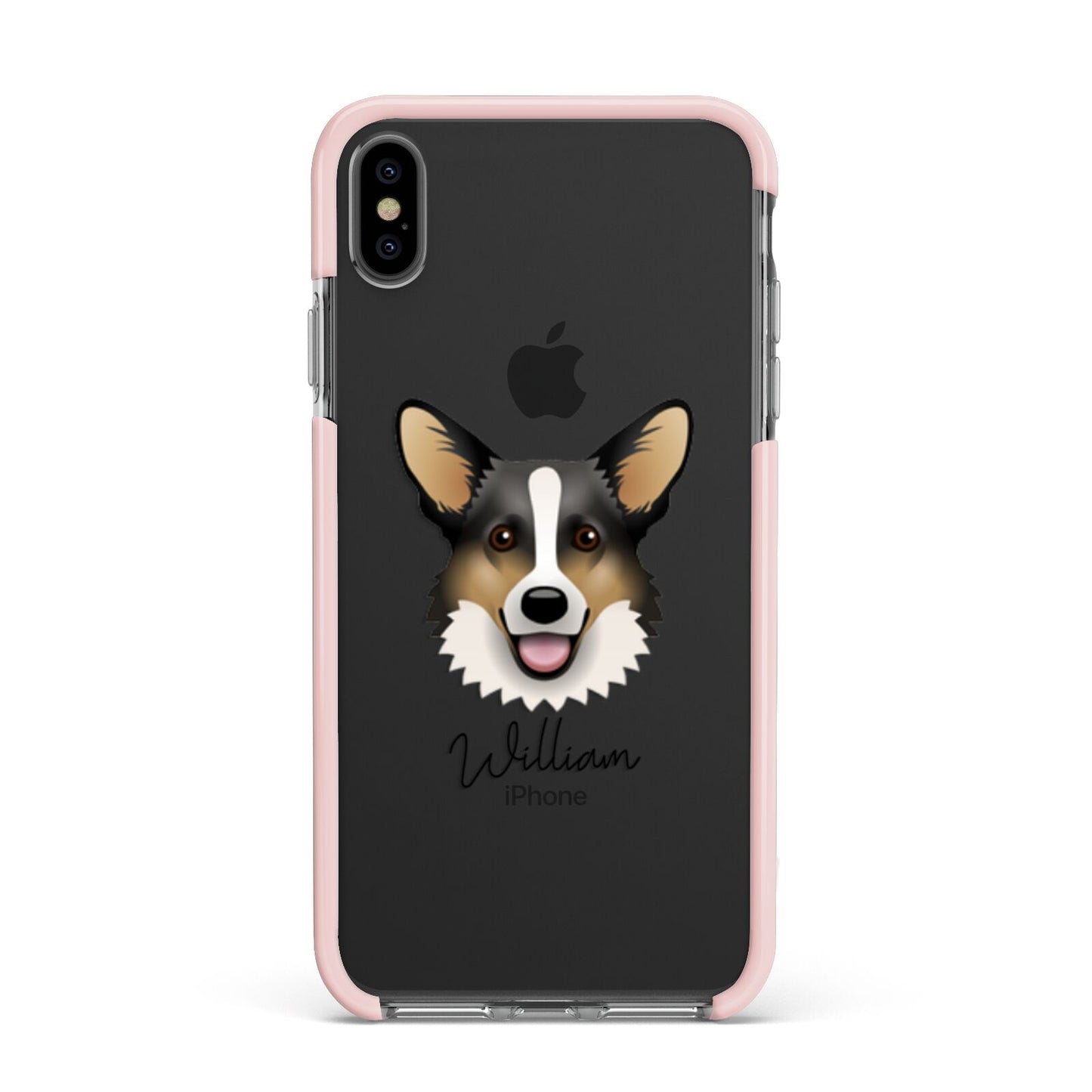 Cardigan Welsh Corgi Personalised Apple iPhone Xs Max Impact Case Pink Edge on Black Phone