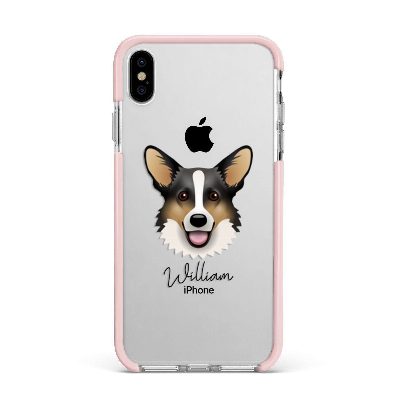 Cardigan Welsh Corgi Personalised Apple iPhone Xs Max Impact Case Pink Edge on Silver Phone