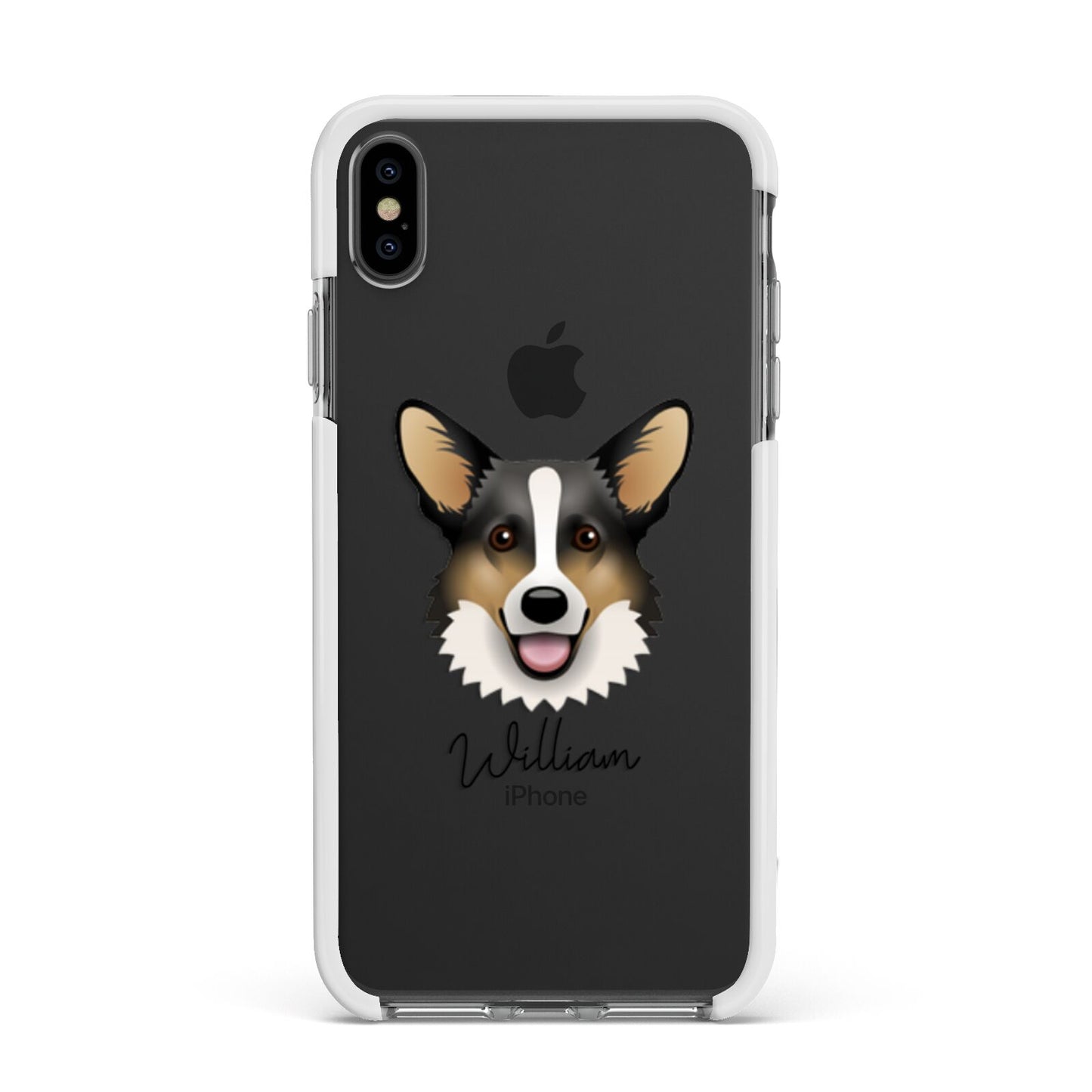 Cardigan Welsh Corgi Personalised Apple iPhone Xs Max Impact Case White Edge on Black Phone