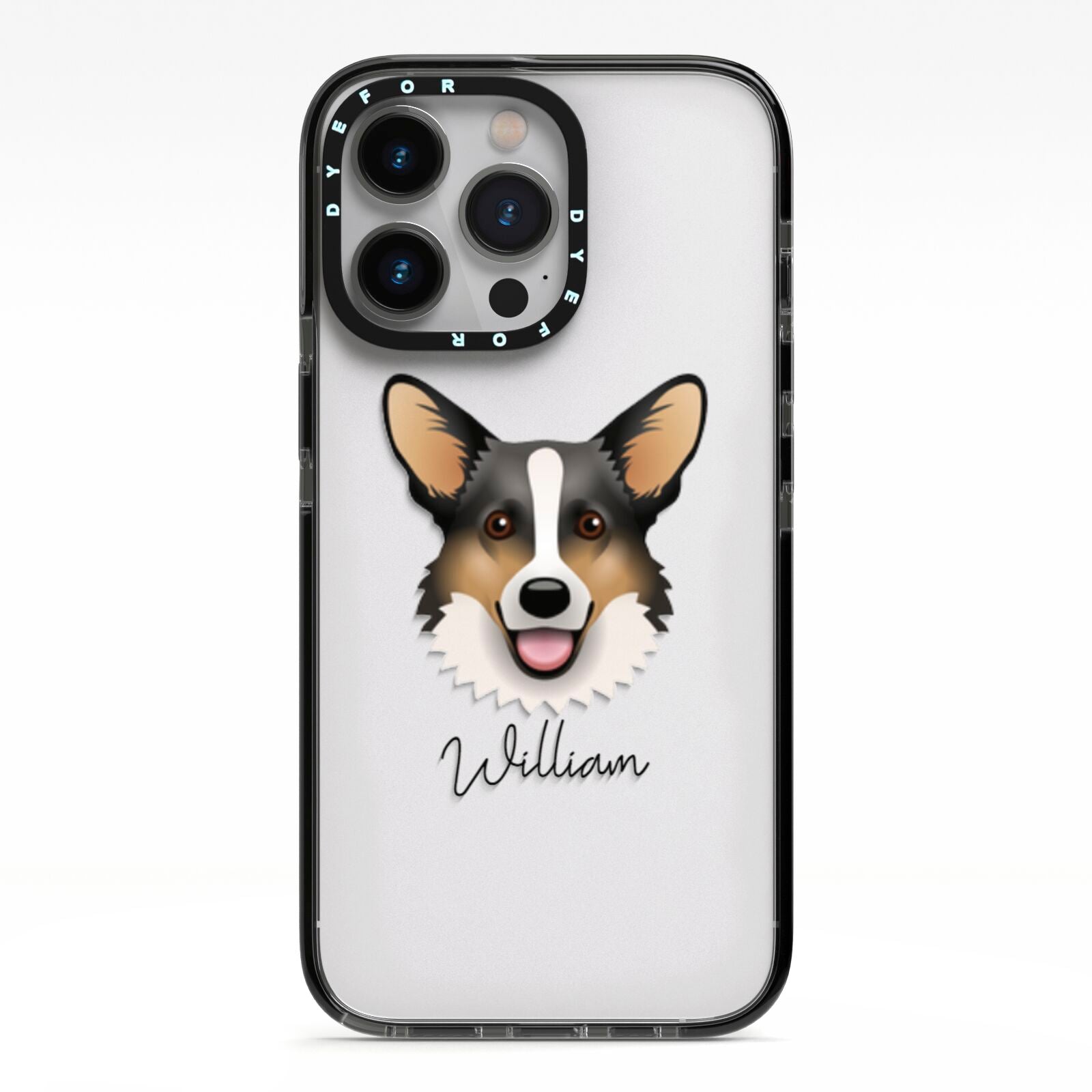 Cardigan Welsh Corgi Personalised iPhone 13 Pro Black Impact Case on Silver phone