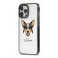 Cardigan Welsh Corgi Personalised iPhone 13 Pro Max Black Impact Case Side Angle on Silver phone