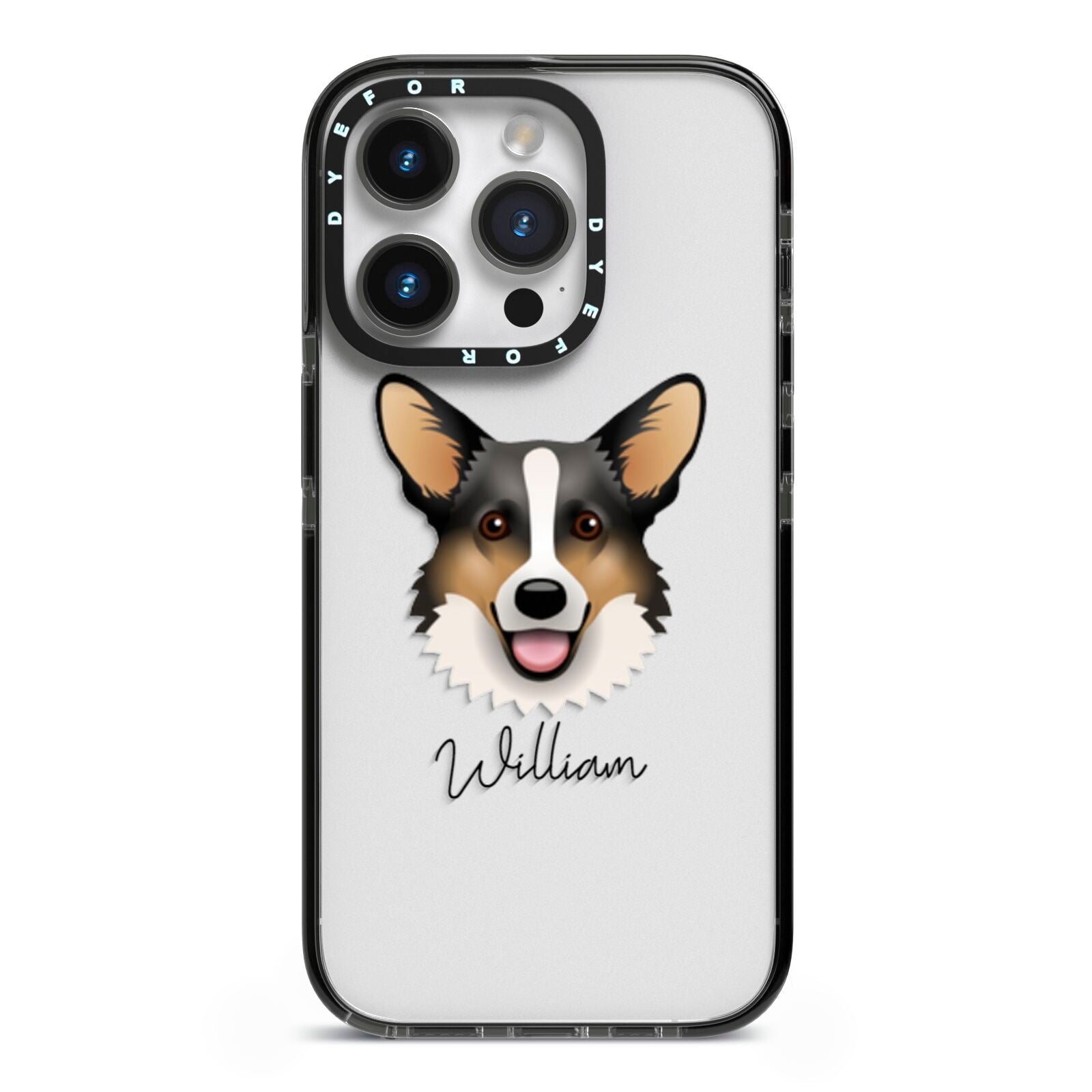 Cardigan Welsh Corgi Personalised iPhone 14 Pro Black Impact Case on Silver phone