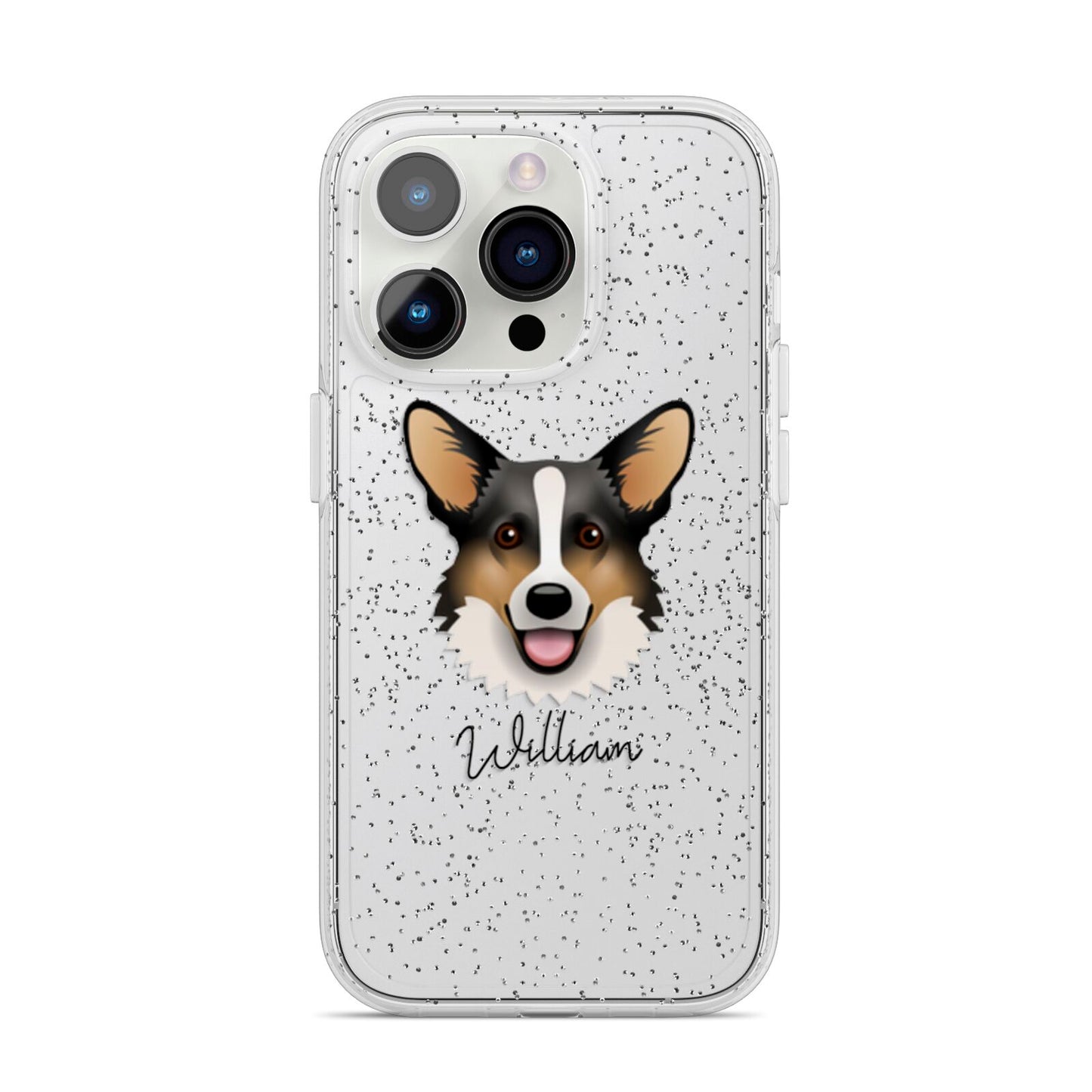 Cardigan Welsh Corgi Personalised iPhone 14 Pro Glitter Tough Case Silver