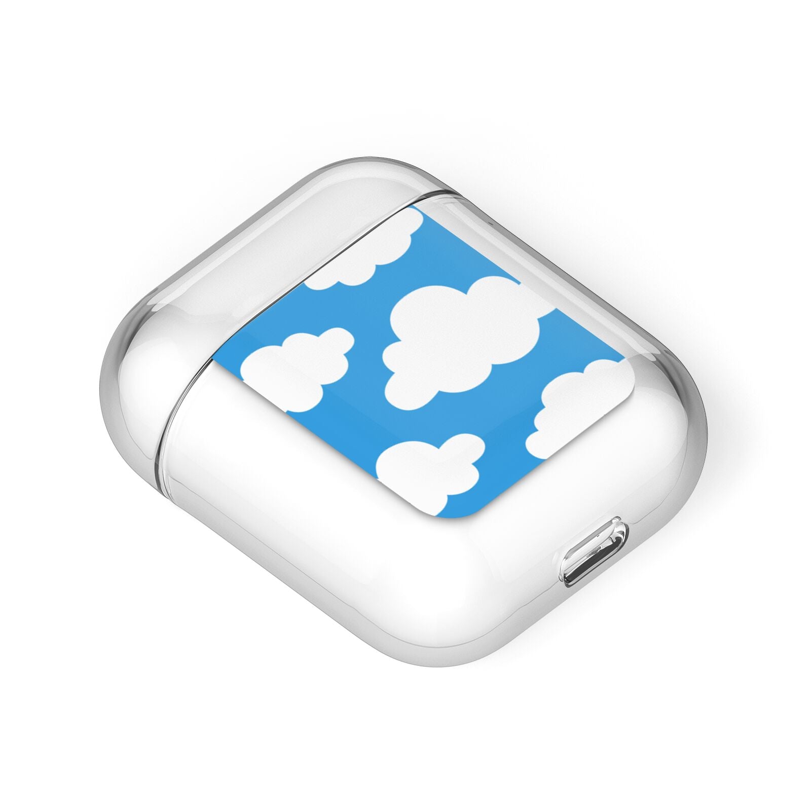 Cartoon Clouds and Blue Sky AirPods Case Laid Flat